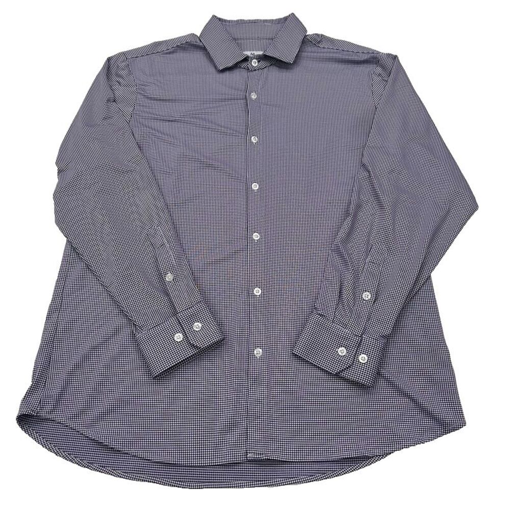 Mizzen Main 2XL Button Shirt Trim Fit Purple Gingham Plaid Long Sleeve Mens